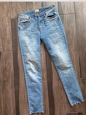 DRIFTWOOD Light Blue Pearl-Embellished Skinny Jeans